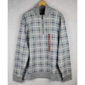 Nautica Mens Sz XL 1/4 Zip Long Sleeve Pullover Fleece Gray Blue Plaid Sweater